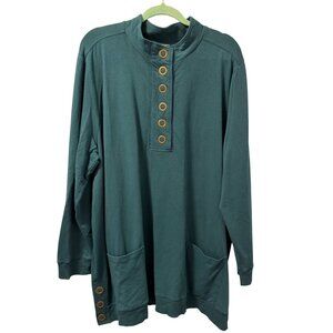 Soft Surroundings Teal Long-Sleeve Tunic Shirt W/ Pockets & Button Detail Size 2